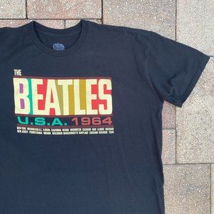 The Beatles 1964 USA Tour Licensed Black Short Sleeve T Shirt Size 2XL